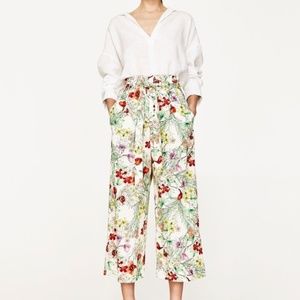 Zara floral print drawstring culottes (large)